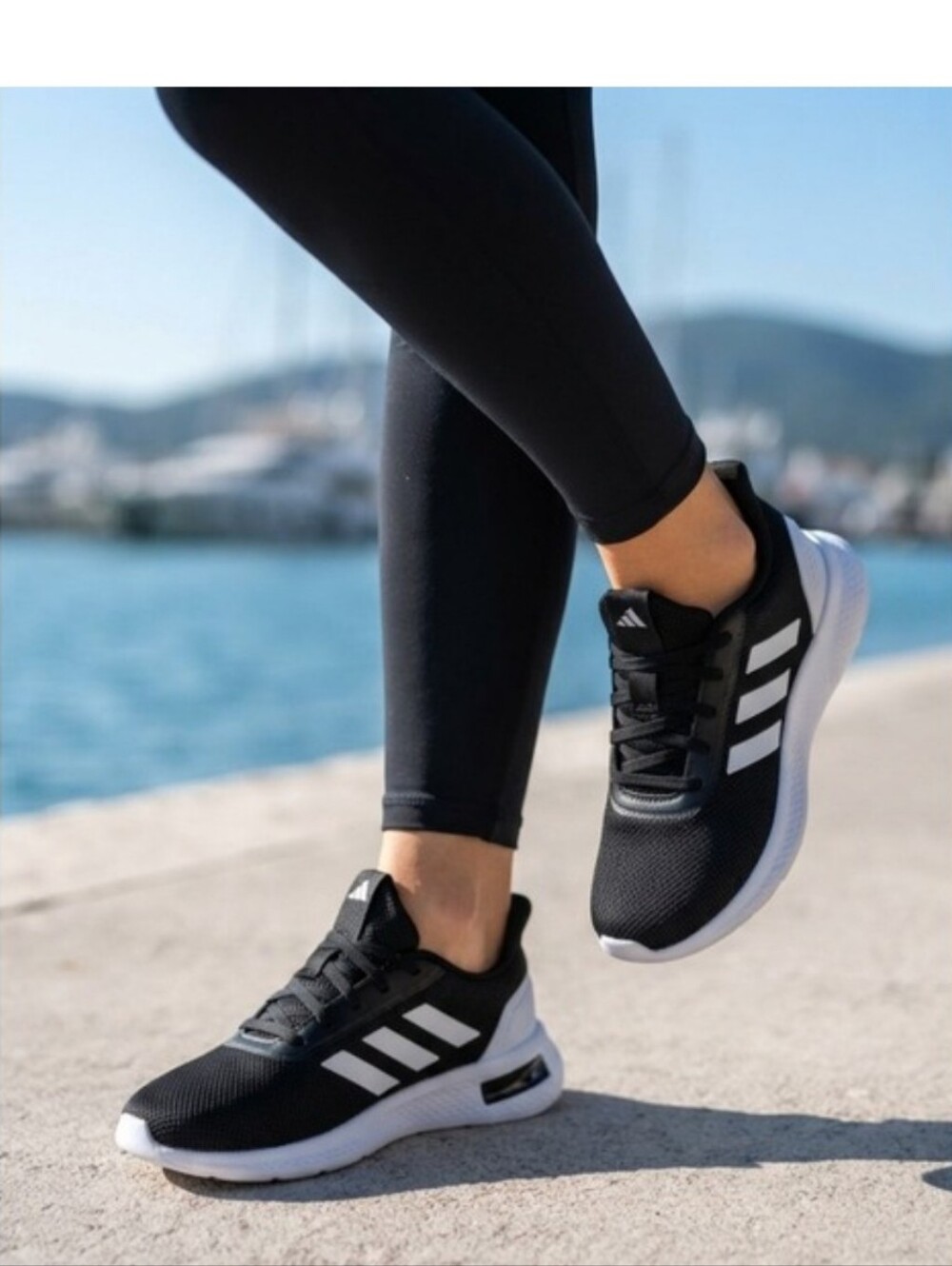 adidas Women’s Black CLOUD FOAM FLEX Running Sneakers with White Stripes